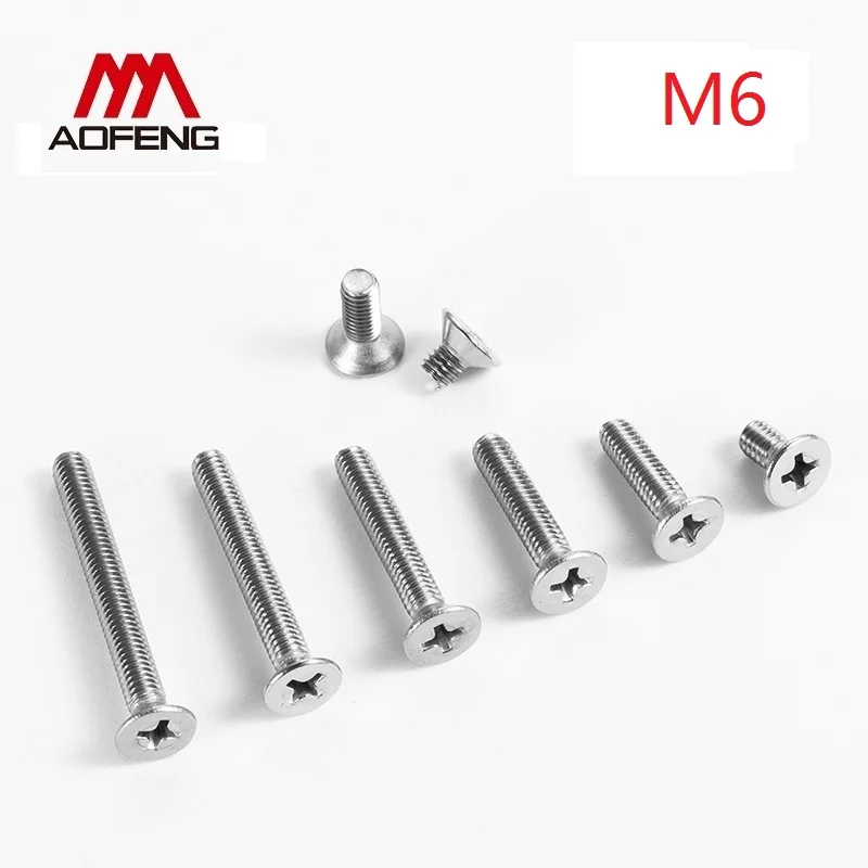 

M6 304 Stainless Steel Cross Recessed Countersunk Head Screws M6*8 10 30 50 80 100 120 160mm GB819 Phillips Flat Head Screws