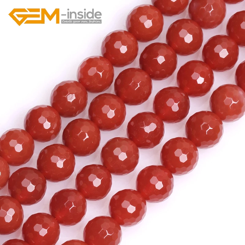 GEM-inside 8mm-20mm Round Faceted Red Agates Beads Natural Stone Loose Bead For Jewelry Making Bead Strand 15 Inches DIY !