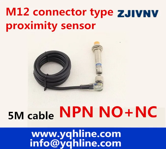 

M12 connector type proximity inductive sensor NPN NO+NC proximity switch DC 4 wires, 5m cable, angle plug with led indicator