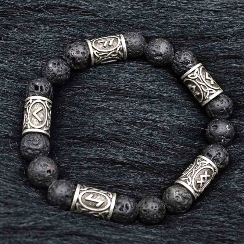 MKENDN 2017 Viking Rune Lava Bead Bracelet Men Explorer Stone Charm Bracelet Jewelry Friendship Gifts