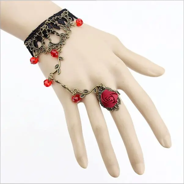 Vintage Flower Vine Artificial Lace Fingerless Fashion Bracklets with Ring 1049