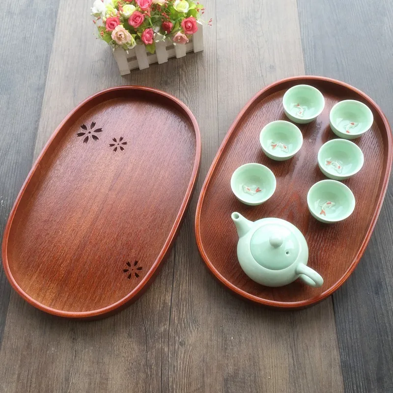 Japan Style Hollow Wooden Tea Trays Home Organizer Storage Trays Large Creative Decorative Serving Tray Wood Fruit Tray Dishes