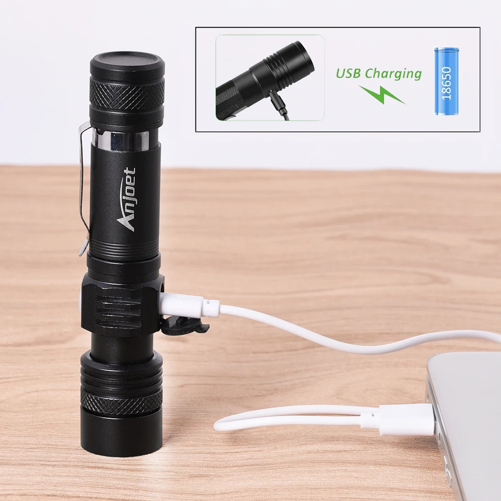 Imagem -06 - Anjoet Usb Recarregável Lanterna Xml-t6 Lanterna Led Zoomable Modos à Prova Impermeável Água Tocha para 18650 com Cabo Usb Acampamento