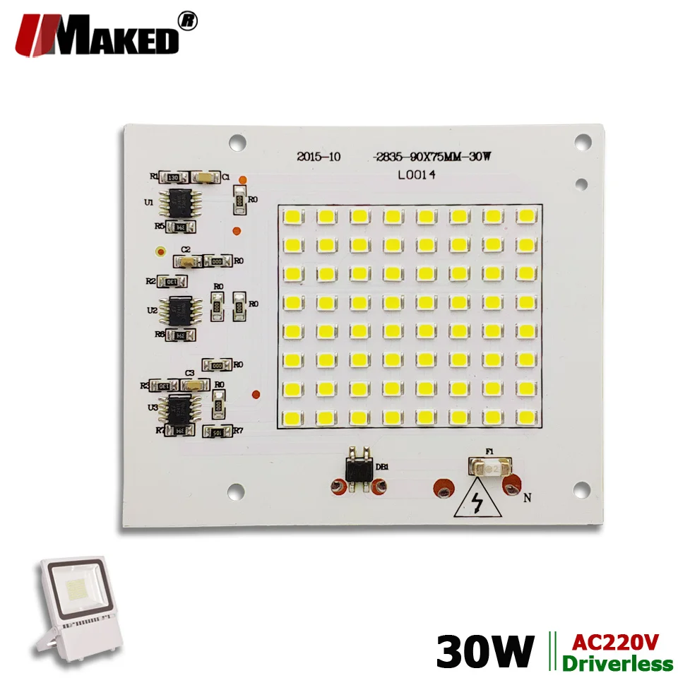 Módulos de led ac220v 30w 90x75mm 2700lm holofote pcb placa de alumínio branco/quente smd2835 driver ic inteligente para lâmpadas de holofote diy