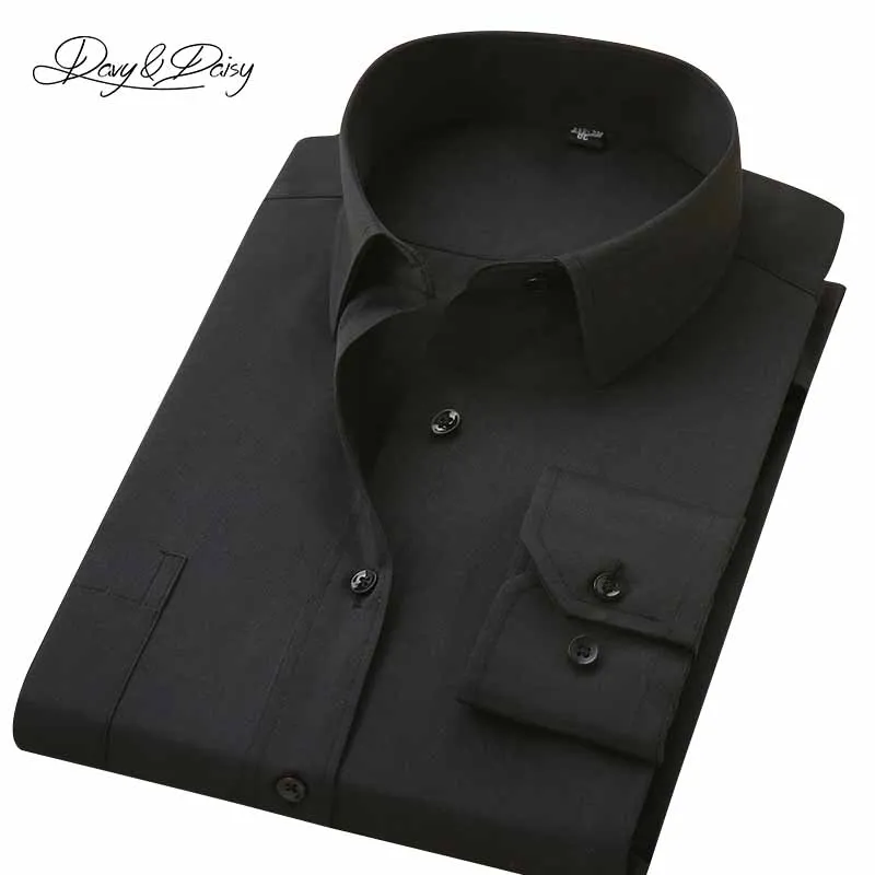 DAVYDAISY 2020 Men Shirt Long Sleeve Fashion Classical Solid Striped Twill Male Business Dress Shirts Men camisa masculina DS009