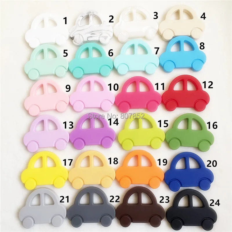 Chengkai 5PCS BPA Free Silicone Car Teether DIY Baby Shower Cartoon Pacifier Dummy Teething Pendant Nursing Sensory Jewelry Toy