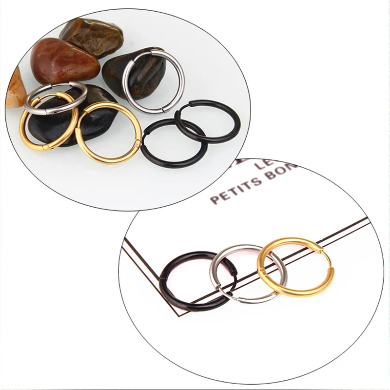 2Pcs 스트리트 팝 남자 여자 여자 귀걸이/귀 반지 부드러운 라운드 귀걸이 항 알레르기 스테인레스 스틸 성격 간단한 보석