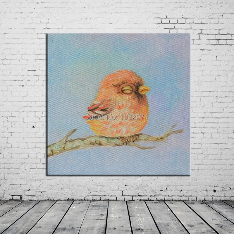 Professional Artist Handmade High Quality Funny Fat Bird Oil Painting On Canvas Little Bird Oil Painting For Wall Decorative