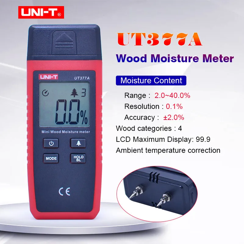 UNI-T UT377A Digital Wood Moisture Meter Hygrometer Humidity Tester for Paper/Plywood/Wood humidity measurement LCD Backlight