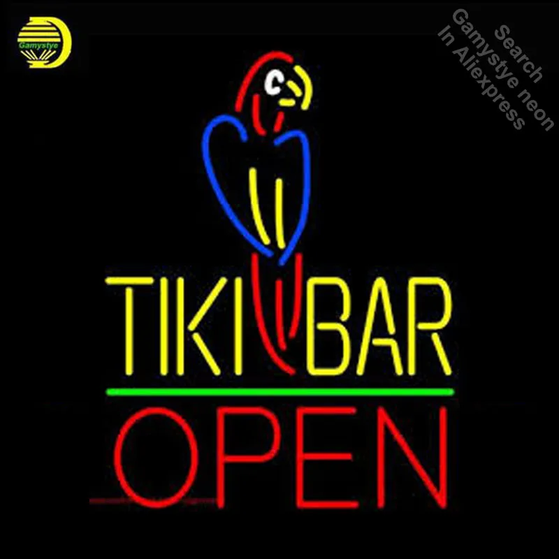 Tiki Bar With Parrot Open NEON LIGHT SIGN Neon Sign REAL GLASS Tube BEER BAR PUB Light Sign Store Display Handcraft Iconic Sign