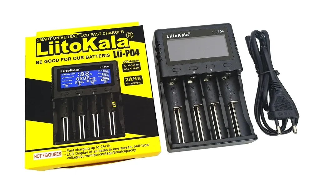 1pcs New LiitoKala lii-PD4 LCD 3.7V 18650 21700 battery Charger+ 4pcs 3.6V 18650 INR18650-25R 2500mAh Rechargeable battery