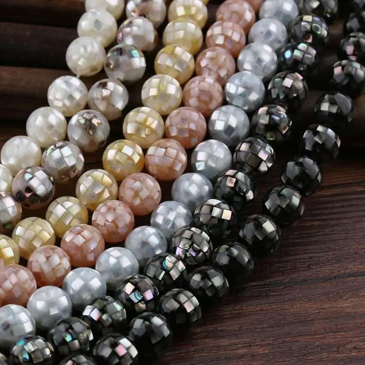 

10mm Natural Shell Round Ball Mosaic Beads MOP White Grey Yellow Pink Abalone Shell Loose Beads DIY Jewelry Making