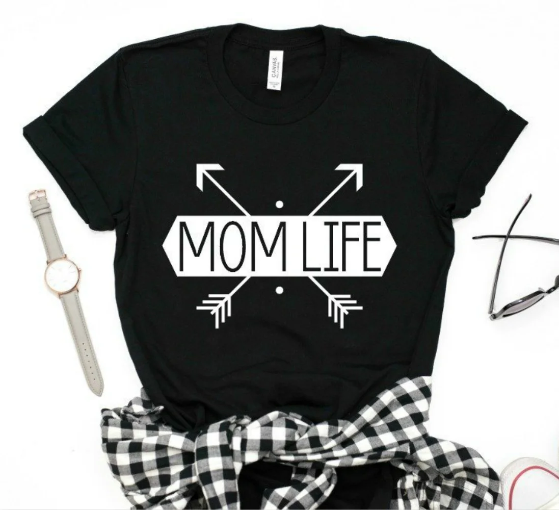 Women Casual T-shirt Mom Life Shirt Mommy shirt Arrow Mom life Graphic Tee Shirt Tumblr Shirt