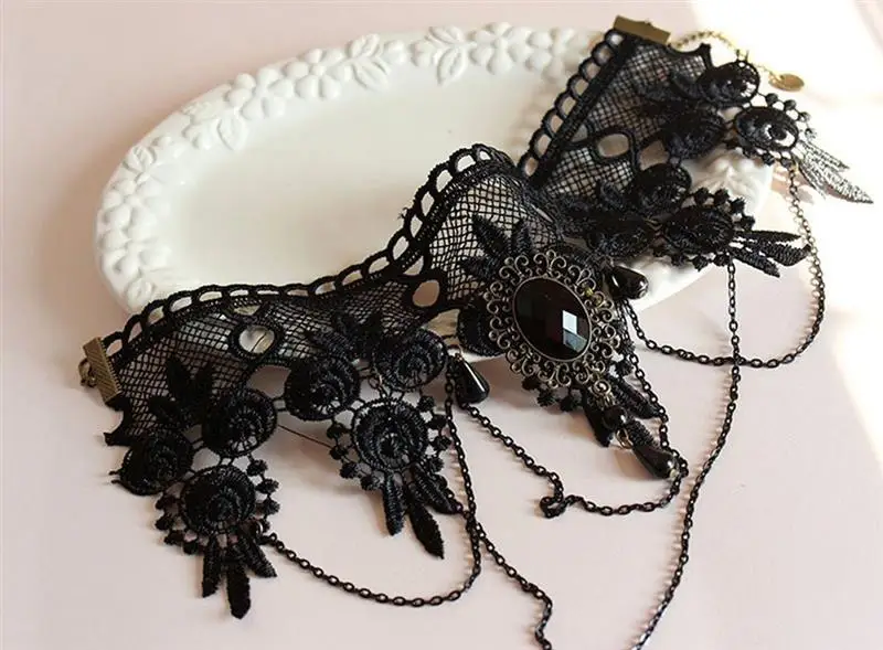 Halloween Lace Nacklace Choker Night Party Queen Gem Wide Necklace Club Necklace Punk Chain Neck Accessories