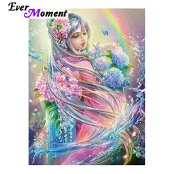 Ever Moment DIY Diamond Painting Beautiful Flower Girl Butterfly Rainbow Water Full Square Drills Mosaic Craft Picture ASF1018