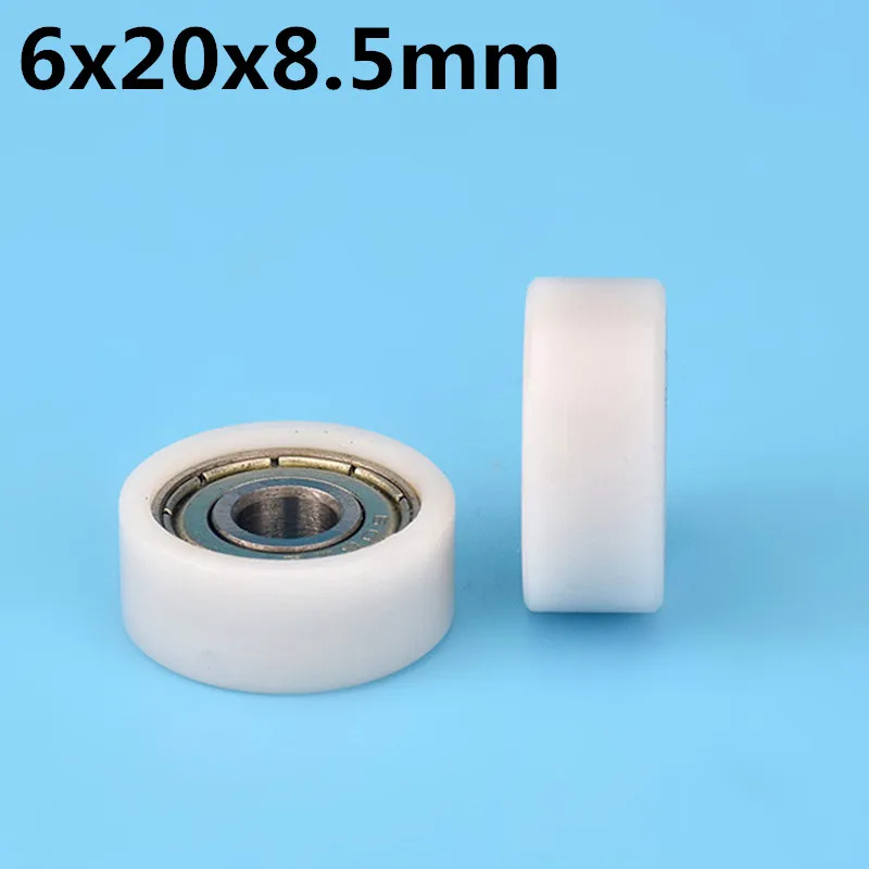 

1Pcs 6x20x8.5 mm Nylon Plastic Wheel With Bearings Flat miniature pulley POM Hard bearing Showcase Drawer Furniture pulley