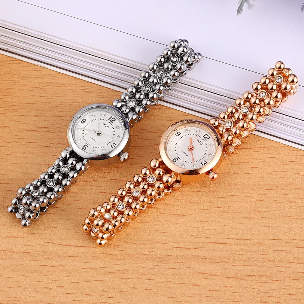 2023 New Women\'s Watches Luxury Brand Heart Crystal Beads Bracelet Watch Ladies Wrist Watch Women Small Rosy Gold Quartz Watches