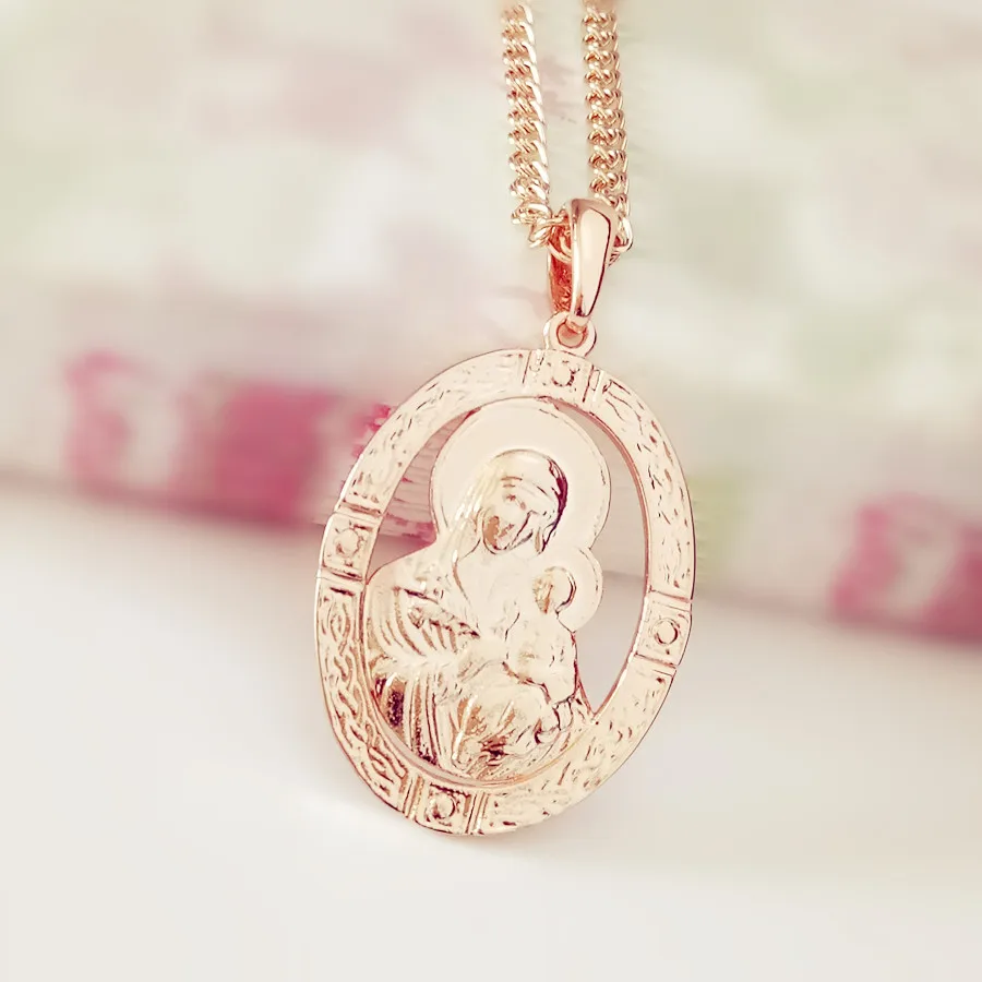 Blessed Virgin Mary And Son Pendant Necklace  New Fashion Religious Jewelry Trendy 585 Gold Color Women Jewelry