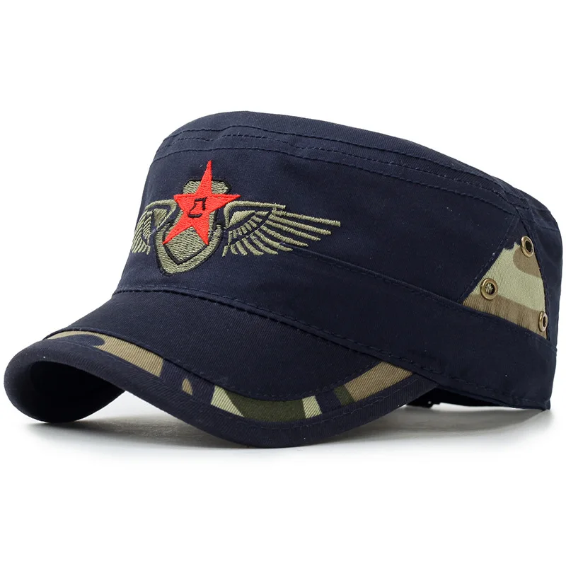 Brand Unikevow Military hats with Star Embroidered Adjusted baseball cap Flat top Hat for men and women Militaire gorra