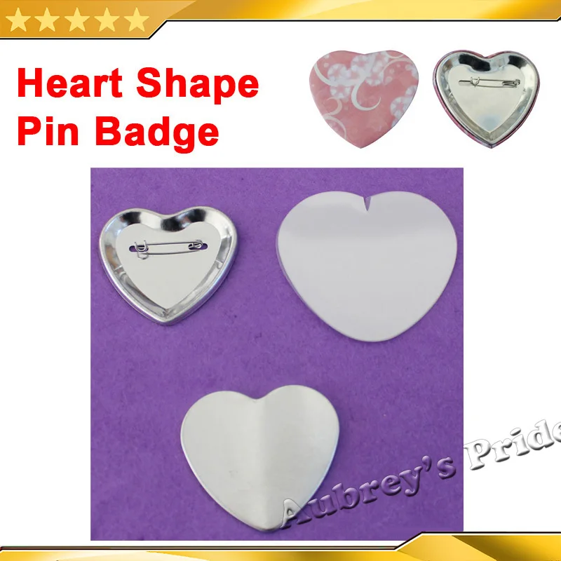 500 Sets Heart Shape 57x52mm Blank Pin Back Metal Button Supply Materials for Professional All Steel Badge Button Maker Holder