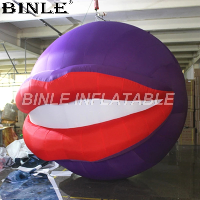 

2019 hot sale fashion LED lighting giant hanging inflatable mouth lip ball for valentine/ wedding party stage decoration