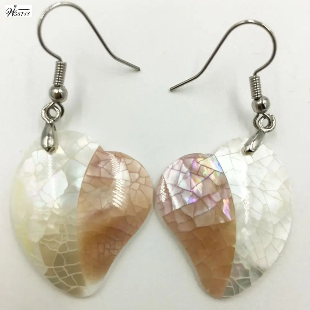 New Zealand Abalone Shell Mother of pearl Shell Women Bead Dangle Earrings Pair WFH640