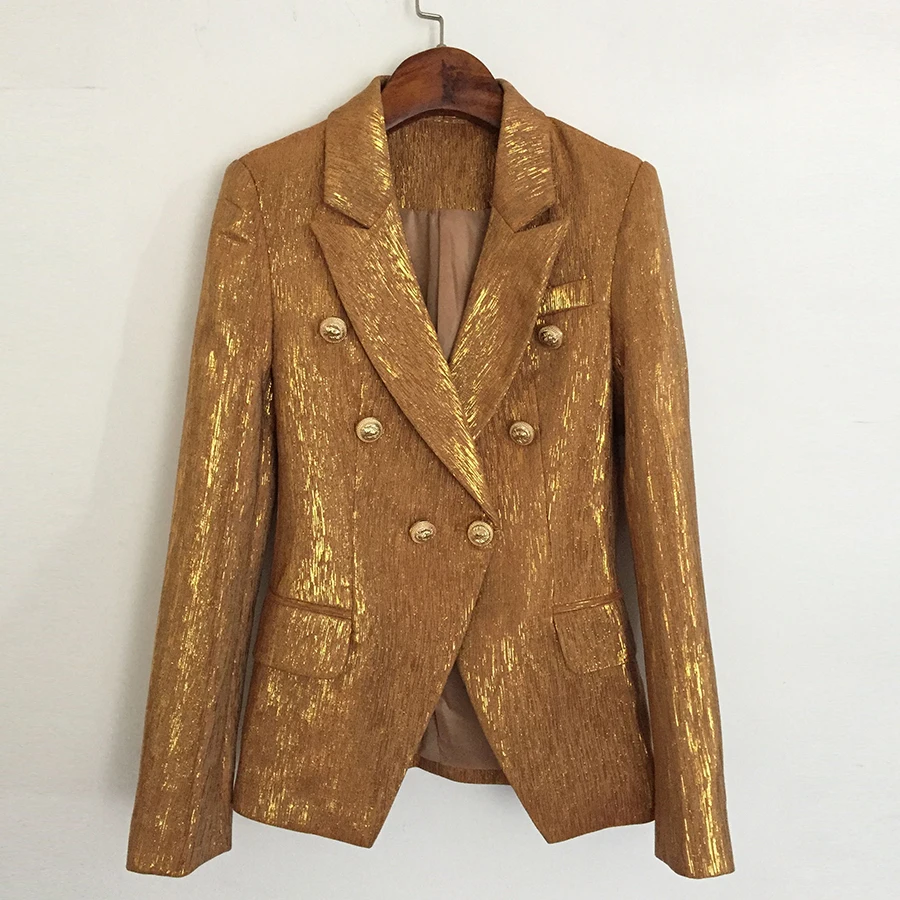 New Fashion 2024 Designer Blazer Party Women\'s Lion Metal Buttons Double Breasted Blazer Jacket Outer Wear Gold