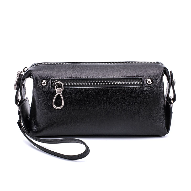 Wmnuo Brand Clutch Wallet Men Black Zipper Hand Bag Genuine Leather Sheepskin Pures Men Fashion Designer Phone Bag Card Holder