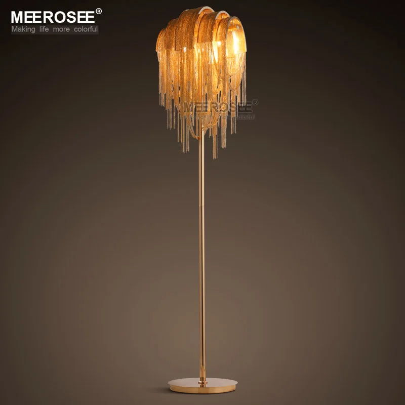 Vintage Aluminum Chain Floor Light Fixture Gold Color Standing Lamp Lustre for Reading Room Bedroom Hotel Cafe