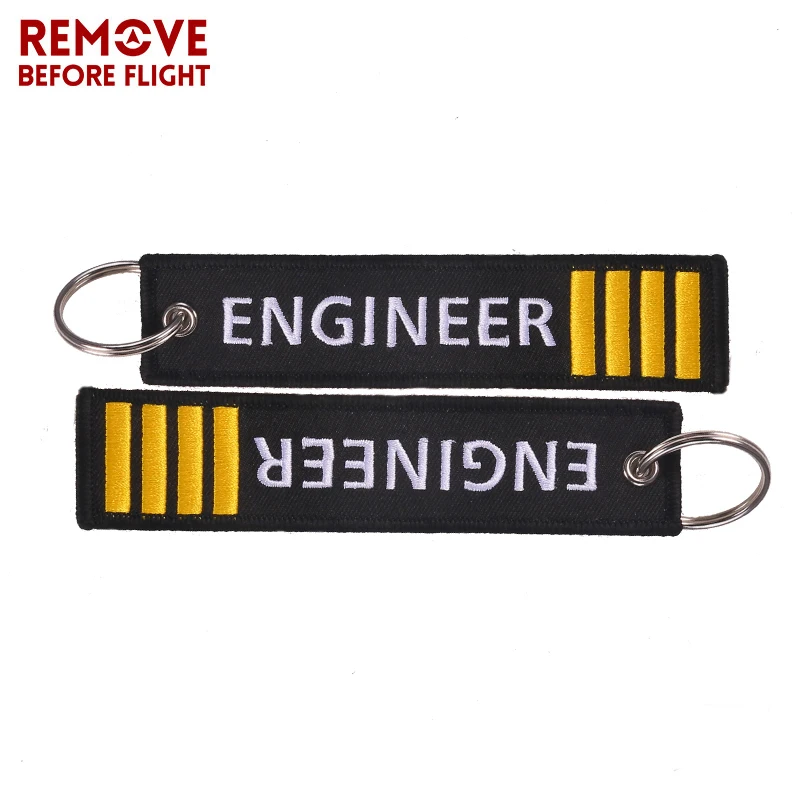 Fashion Engineer Pilot Key Chain 3PCS/LOT Remove Before Flight OEM Embroidery Black Key Label Luggage Safety Tag Keyring Car Gif