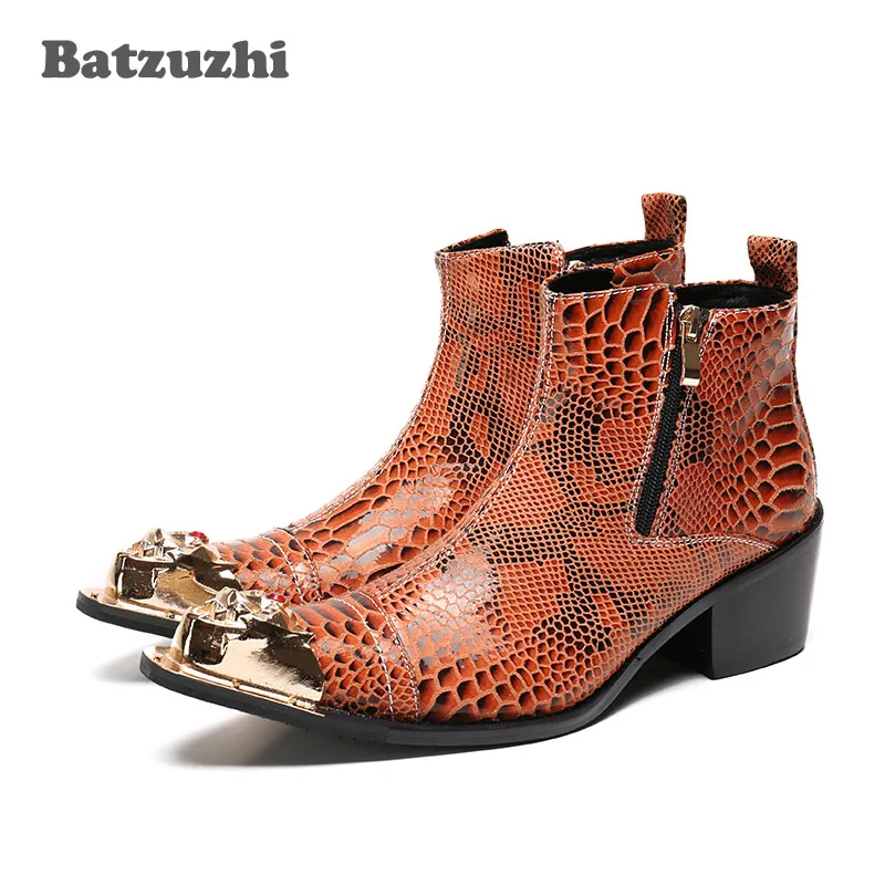 

Batzuzhi 2018 New Spring Shoes Men Genuine Leather Ankle Boots Men Metal Toe 6.5cm High Heel Men's Boots Handmade Botas Hombre