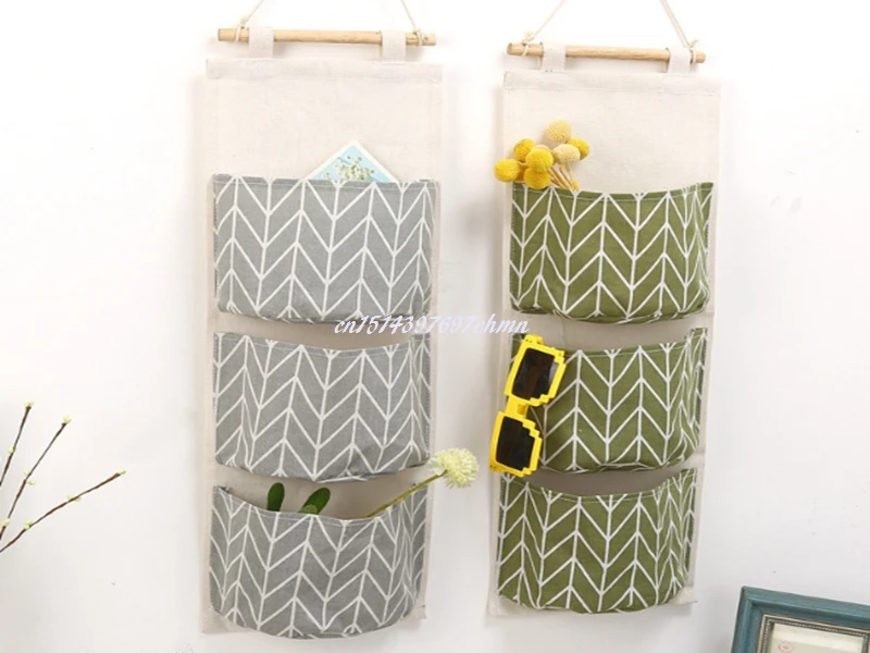 300pcs/lot  Wateproof Cotton Linen Wall Hanging Storage Bags Door Pouch Bedroom Wall Hanging Home Office makup Organizer B8014