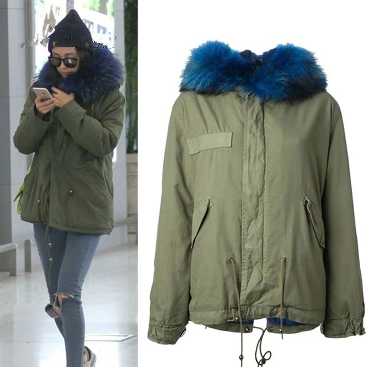 

Fox Fur Inner Fashion Mr&Mrs Wear Parka,Short Warm Lakeblue Thick Fox Fur Coat For Winner Wear