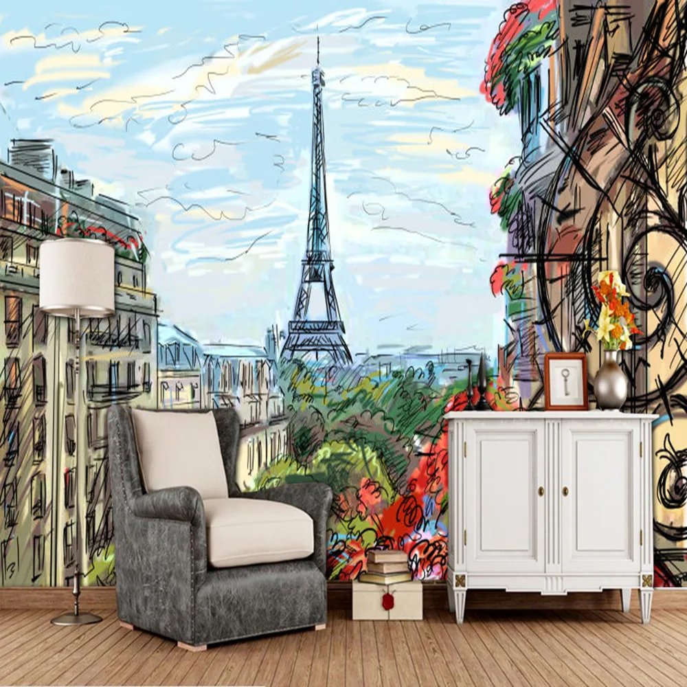 

Paris Eiffel Tower painting 3D wallpaper papel de parede,living room TV sofa wall bedroom wall papers home decor bar mural