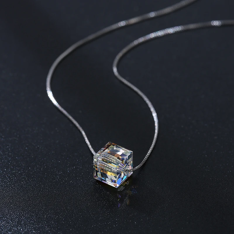 Luxury Colorful Beads Jewelry Sets Crystals From Austria Silver Color Cube Pendant Necklace Dangle Earrings Bracelet For Women