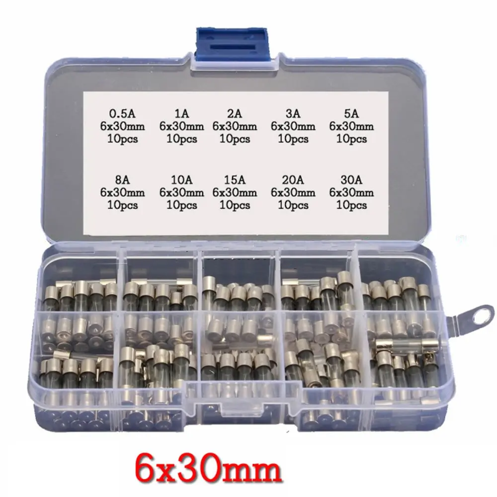 200pcs ( 5x20mm 6x30mm ) Fast-blow Quick Blow Glass Tube Fuses Assorted Set Kit 0.5A 1A 2A 3A 5A 8A 10A 15A 20A 30A