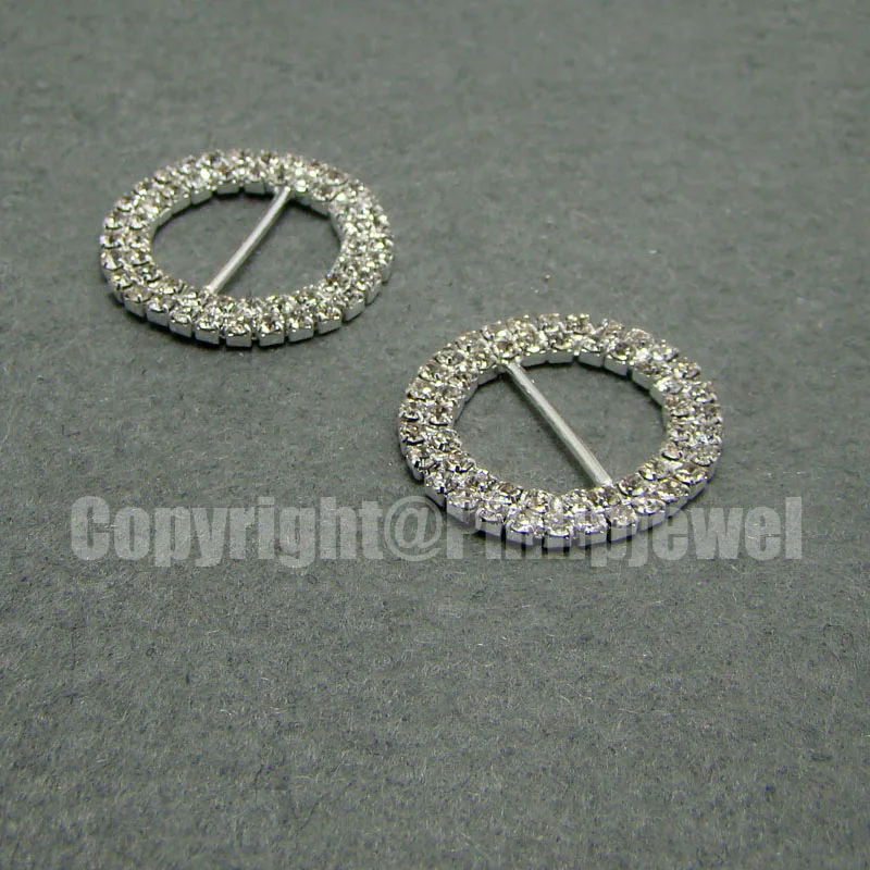 Silver Rhinestone Double Row Oval Buckle Ring Garment Decoration Ornament Accessories 25mm x 23mm Pack of 12pcs