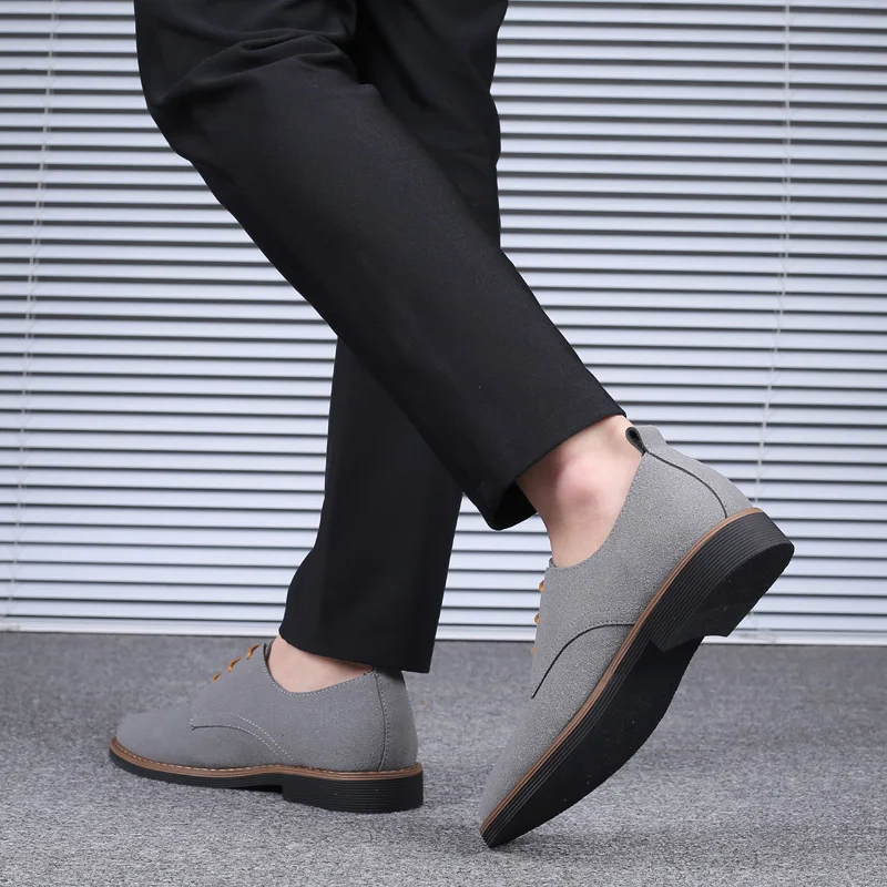 Yomior Cow Suede Lace-Up Men Casual Formal Dress Shoes Vintage Office Work Gentlemen Leather Shoe Wedding Oxfords Zapatos Hombre