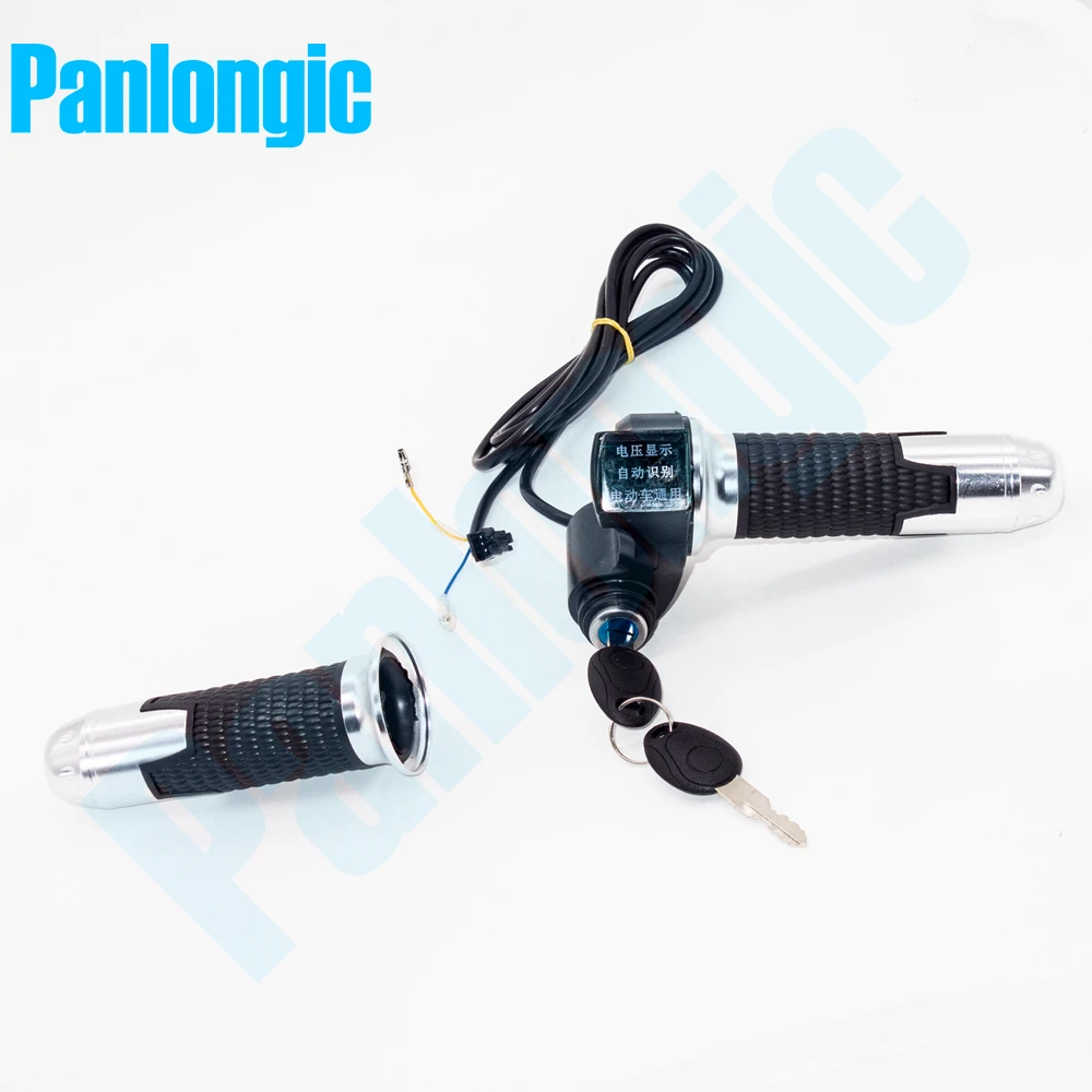 Panlongic Turn Accelerator Electric Bicycle E-bike Scooter Twist Hall Throttle with Electric Lock Switch + LED Voltmeter