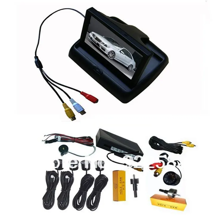 

stock/fast ship car rear view video parking system/4.3rearview mirror monitor 2CH video + HDReverse Camera + Parking Sensor 4/