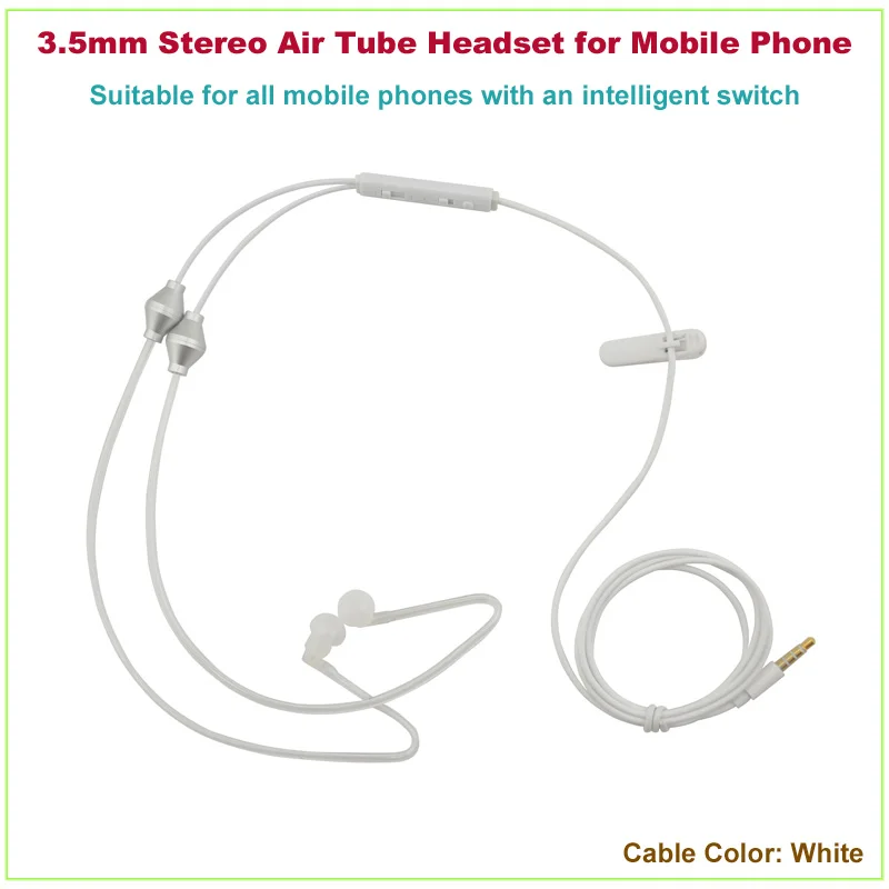 Free Shipping Universal 3.5mm Stereo Air Tube Headset for All Mobile phones(Color White)