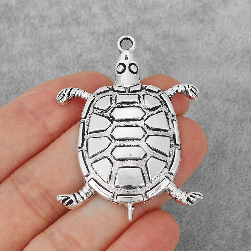 

10PCS Tibetan Silver Large Turtle Tortoise Animal Charms Pendants for Necklace Making Jewelry Findings 53x40mm