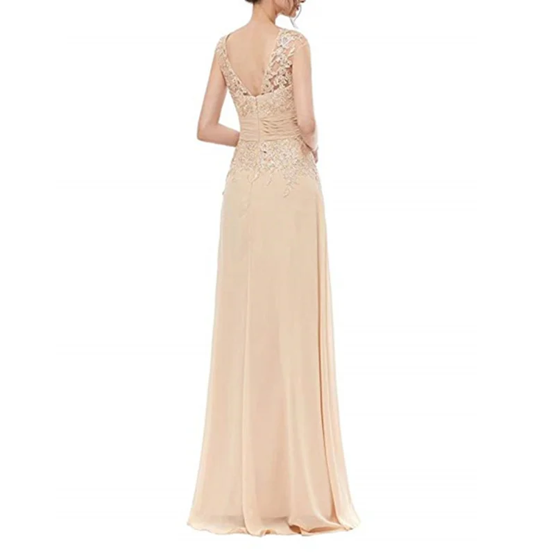 Vestido De Madrinha 2014 Lace Appliques Long Mother of The Bride Dresses Elegant Cap Sleeve Backless Evening Prom Dress