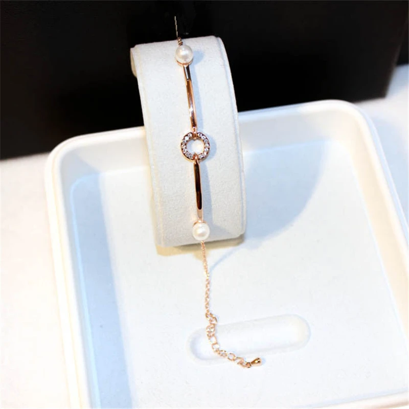 NAWEILY Brand Crystal Circle Charm Bracelet New Fashion Gold Color Simulated Pearl Bracelets Bangles For Women Female Best Gift