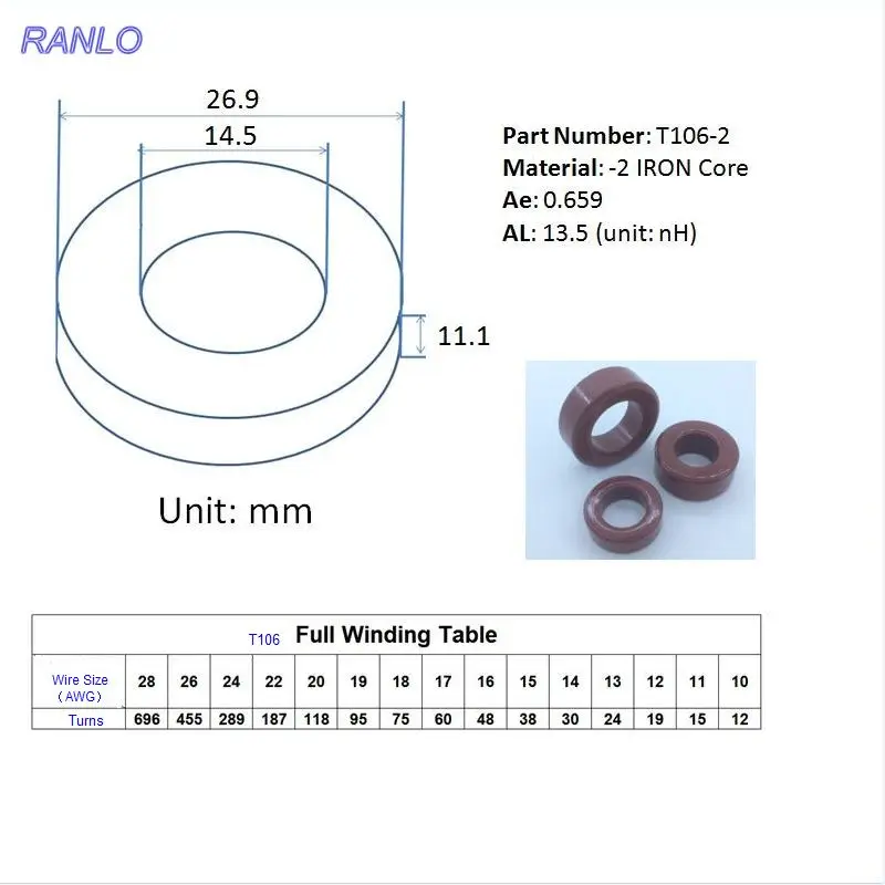 5pcs T106-2 Magnetic Iron Powder Toroidal Core