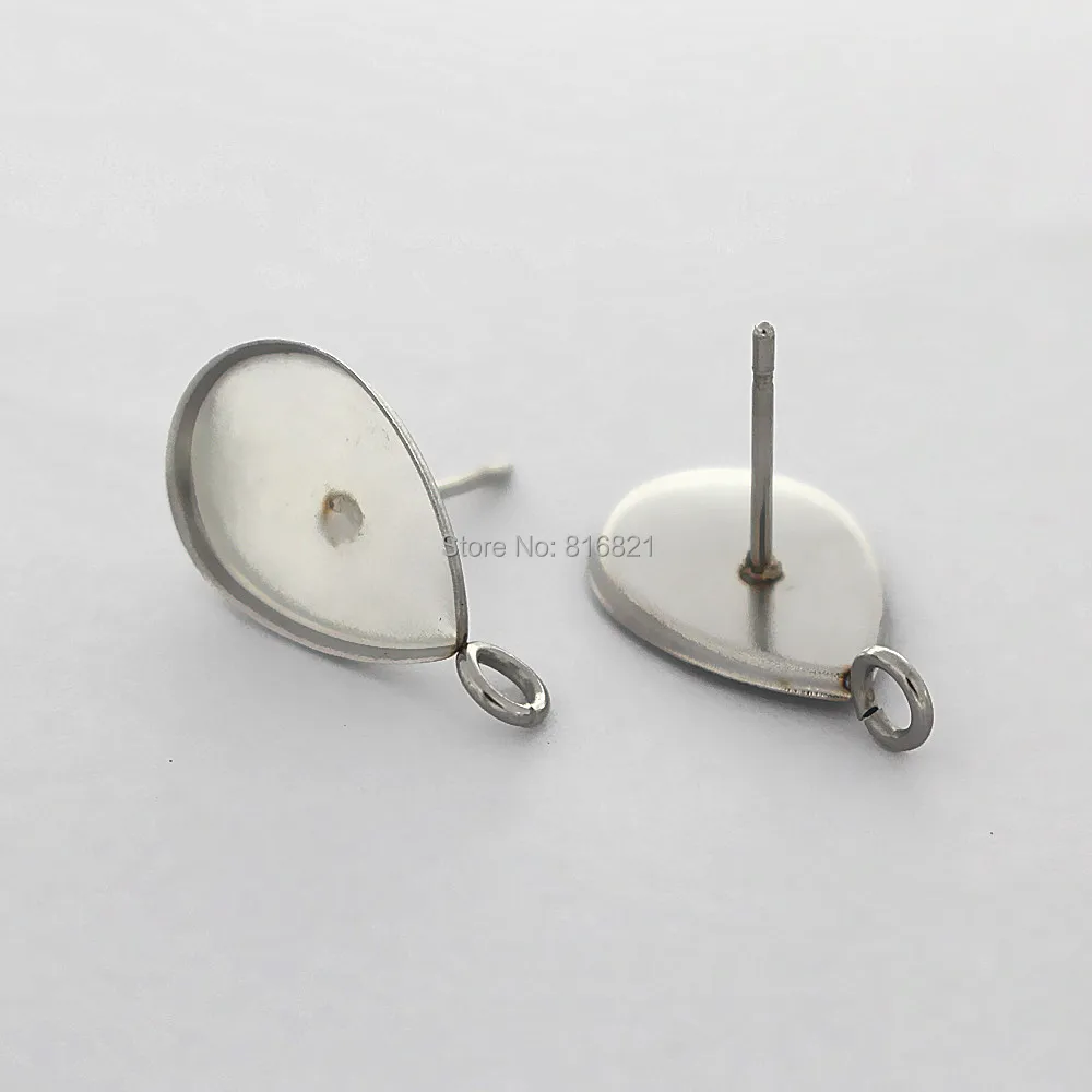 

Stainless steel Earrings post Connector Bases Blank 10x14mm Teardrop Bezel with Loop Slide Cabochon stud Earrings Findings Stuff