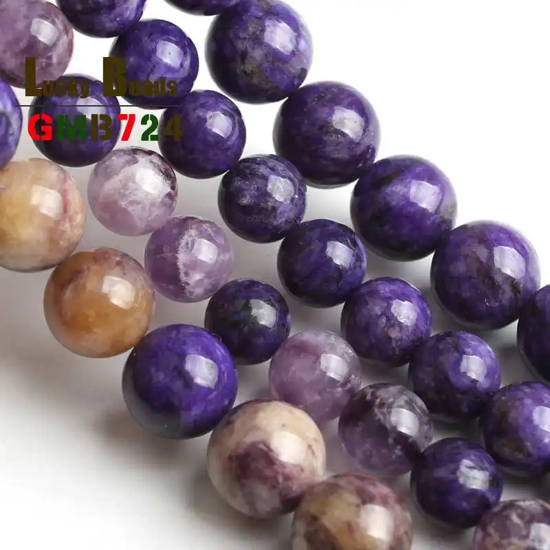 A+ Round Natural Charoite Beads Loose Spacer Stone Beads For Jewelry DIY Making Bracelet Necklace Pick Size 8/10mm 15 \'\' Strands