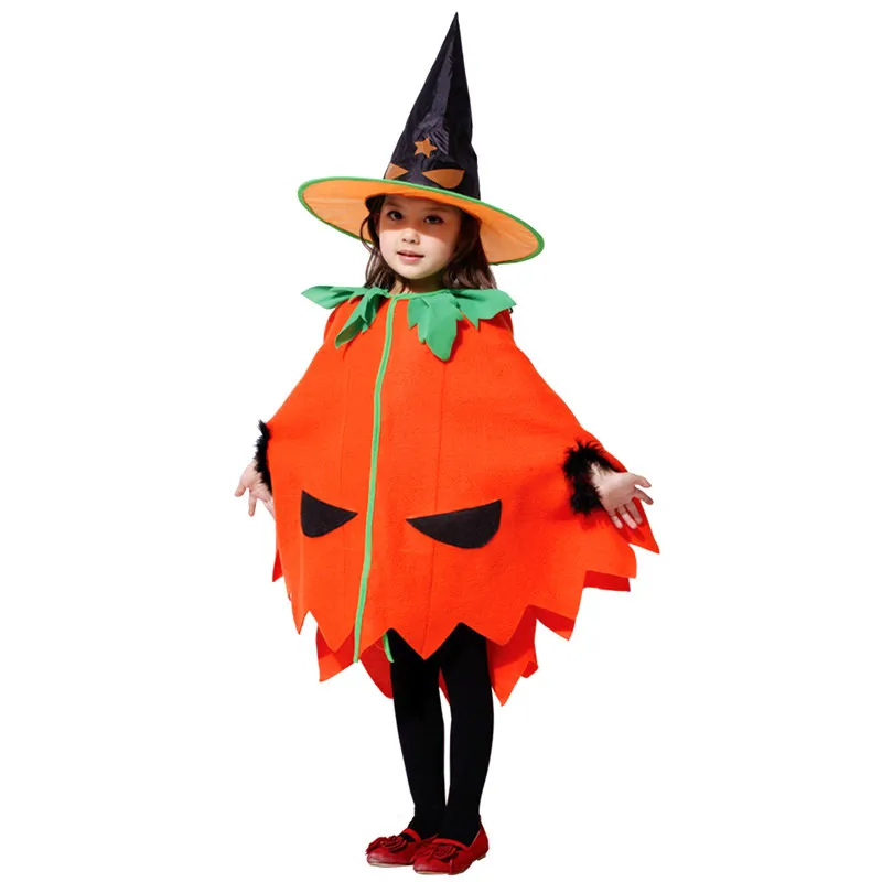 Kinderen Meisjes Pompoen Kostuum Heksenmantel met Hoed Halloween Carnaval Kerst COS Fancy Dress Fantasia Kinderen Cosplay Kleding
