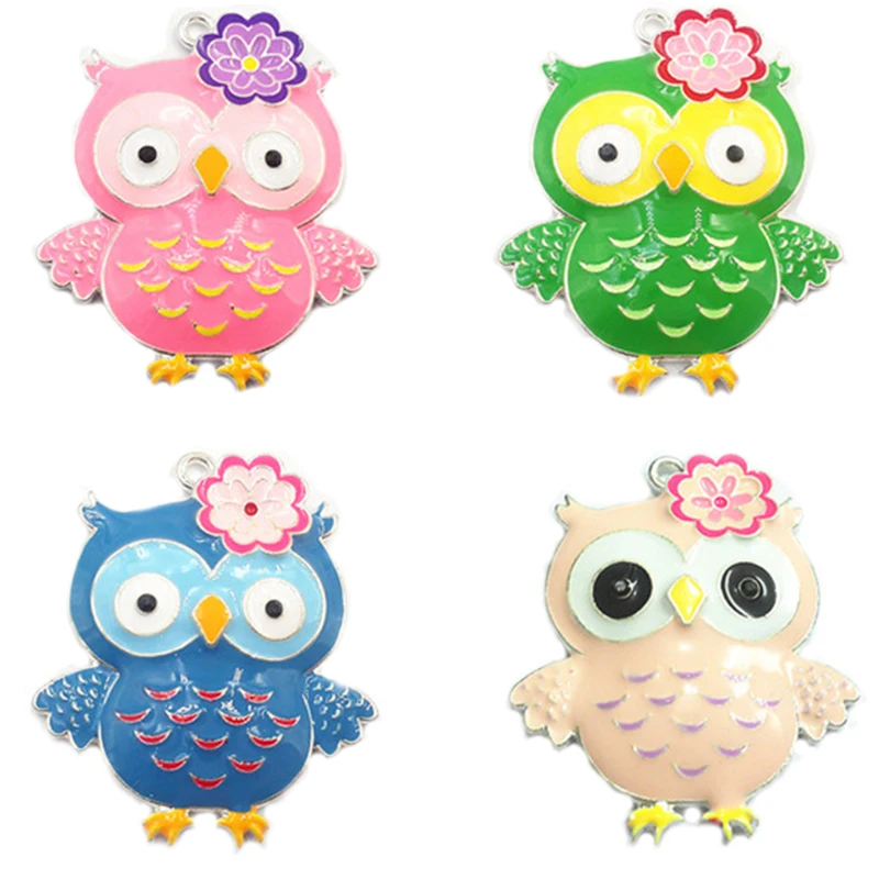 rainbow enamel lovely Evil flower owl bird animal pendant for kid's