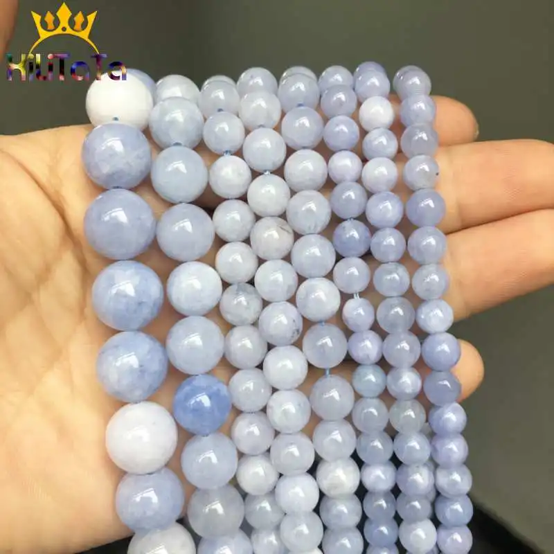 A+ Natural Angelite Stone Beads Round Blue Loose Spacer Beads For Jewelry Making DIY Bracelet Accessories 15\